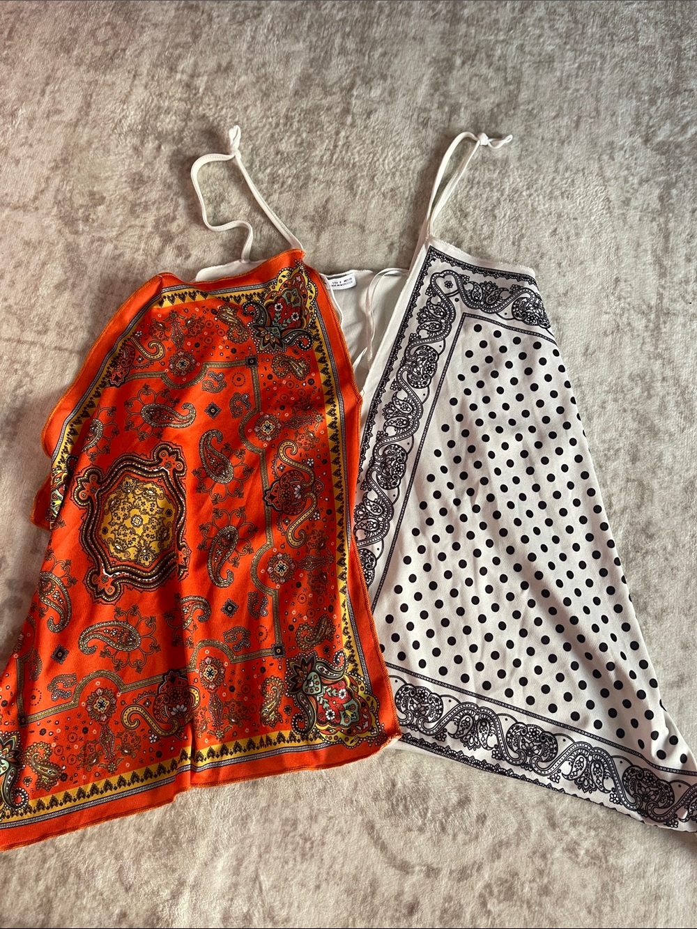 Zara Orange & White Paisley Polka Dot Halter Top